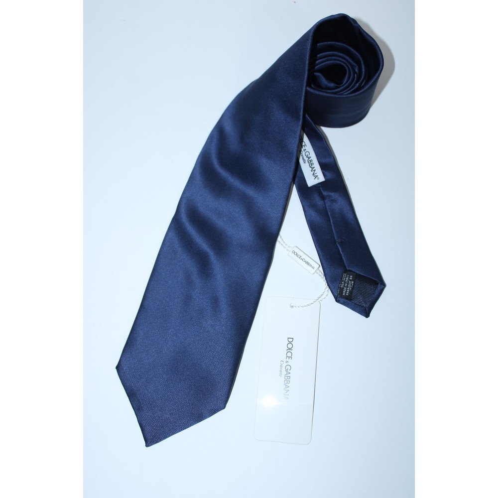 NWT Dolce & Gabbana Men's One Size Navy Blue Soft Silk Formal Business Tie